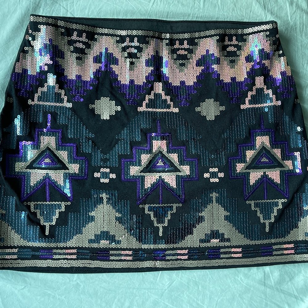 Express Sequins Aztec Pattern Mini Skirt - image 1